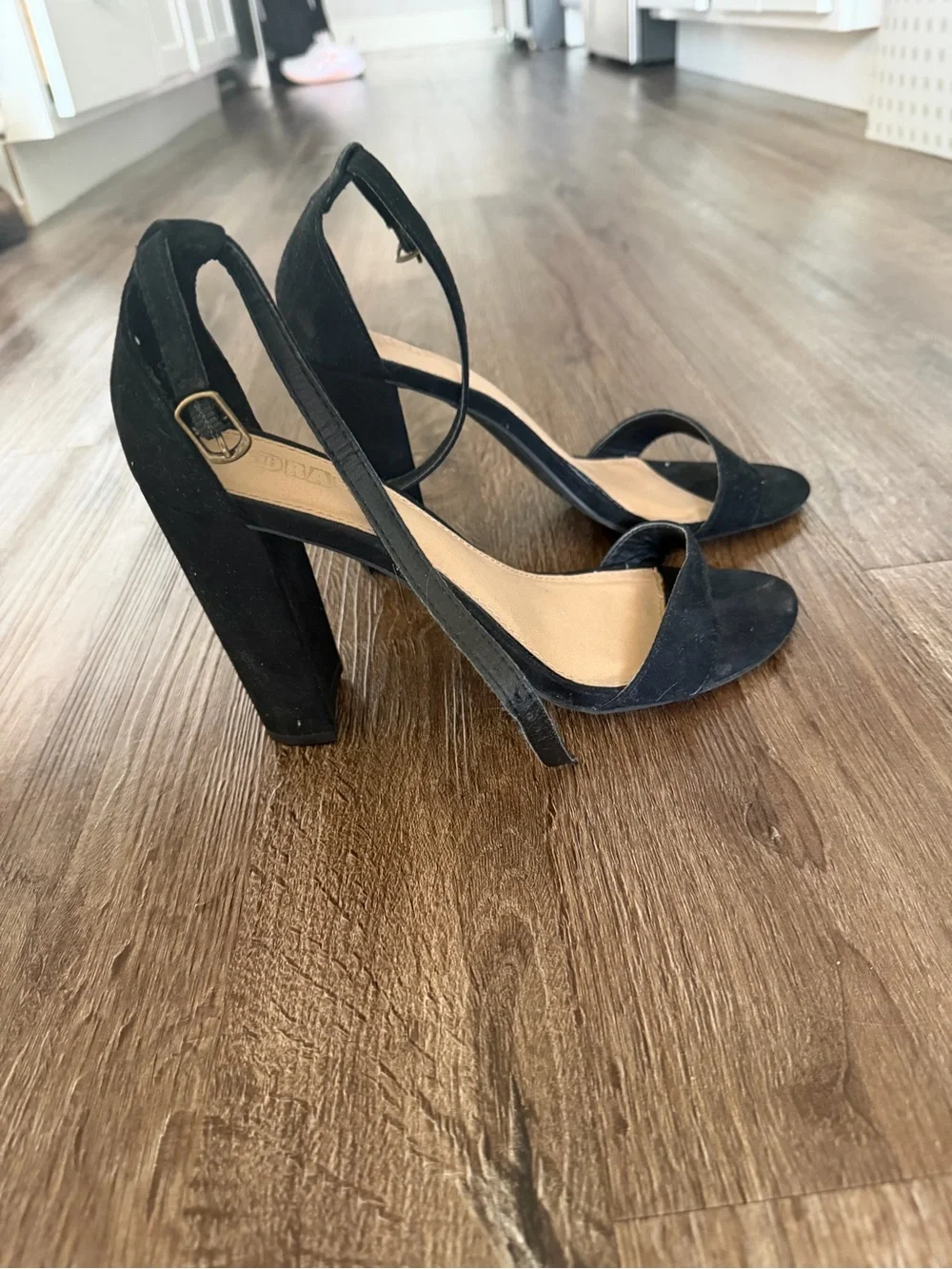 Brash Black Suede Ankle-Strap Block Heel Sandals